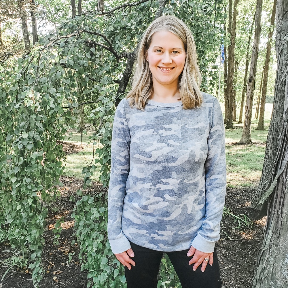Muted Camo Long Sleeve Boutique Top